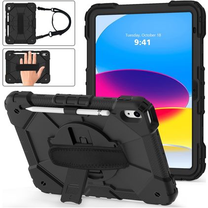 Mobigear SureGrip Xtreme iPad 11 (2025) Hülle Kunststoff,Silikon Backcover + Schulterträger + Ständer - Schwarz