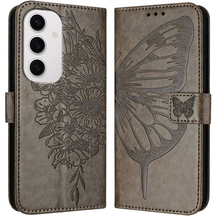 Mobigear Butterfly Samsung Galaxy S24 FE Hülle Klapphülle Geldbörse - Grau