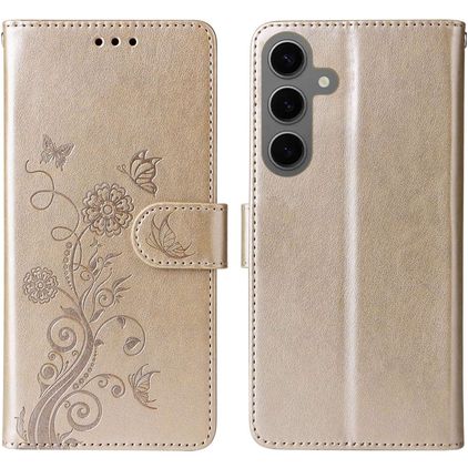 Mobigear Flowers Samsung Galaxy S24 FE Hülle Klapphülle Geldbörse - Gold