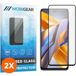 Mobigear Premium POCO M5s Panzerglas Displayschutz - Hüllenfreundlich - Schwarz (2er Pack)