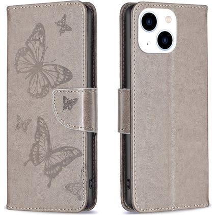 Mobigear Butterfly iPhone 15 Hülle Klapphülle Geldbörse - Grau