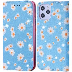 Mobigear Daisies iPhone 12 Pro Max Hülle Klapphülle Geldbörse - Blau