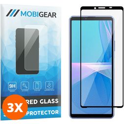 Mobigear Premium Sony Xperia 10 III Panzerglas Gehärtetes Glas Displayschutz - Hüllenfreundlich - Schwarz (3er Pack)