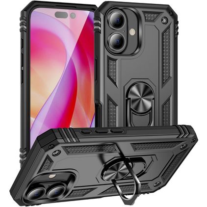 Mobigear Armor Ring iPhone 16 Plus Hülle Hardcase Backcover Stoßfest mit Ringhalter - Schwarz