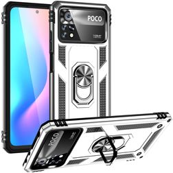Mobigear Armor Ring POCO X4 Pro 5G Hülle Hardcase Backcover Stoßfest mit Ringhalter - Silber