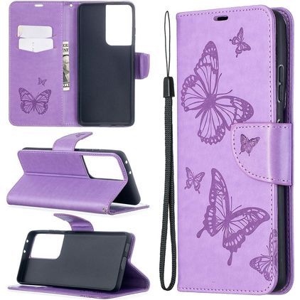 Mobigear Butterfly Samsung Galaxy S21 Ultra Hülle Klapphülle Geldbörse - Lila