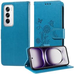 Mobigear Flowers OPPO Reno 12 Pro Hülle Klapphülle Geldbörse - Blau