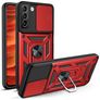 Mobigear Armor Ring Cam Slide Samsung Galaxy S22 Hülle Hardcase Backcover Stoßfest mit Ringhalter und Kamera Slider - Rot