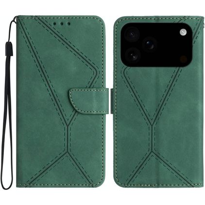 Mobigear Stitch iPhone 17 Pro Max Klapphülle Portemonnaie - Grün