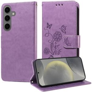 Mobigear Flowers Samsung Galaxy S25 Hülle Klapphülle Geldbörse - Lila