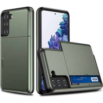 Mobigear Card Samsung Galaxy S21 Plus Hülle Hardcase Backcover Stoßfest mit Kartenhalter - Armeegrün