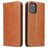 Fierre Shann Art iPhone 12 Mini Hülle Klapphülle Geldbörse - Cognac