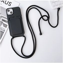 Mobigear Lanyard Card iPhone 15 Plus Silikon Handykette mit Kartenfach - Schwarz