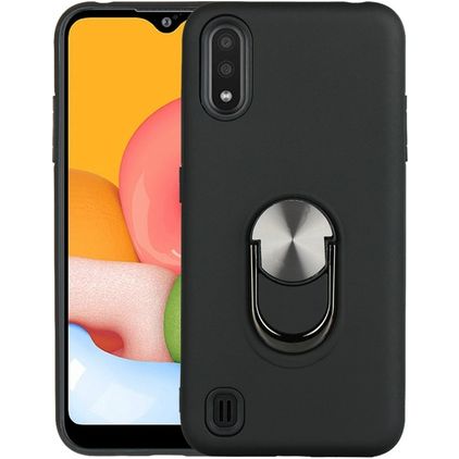 Mobigear Armor Ring Samsung Galaxy A01 Hülle Hardcase Backcover Stoßfest mit Ringhalter - Schwarz