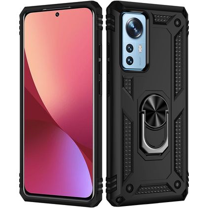 Mobigear Armor Ring Xiaomi 12 Hülle Hardcase Backcover Stoßfest mit Ringhalter - Schwarz