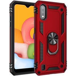 Mobigear Armor Ring Samsung Galaxy A01 Hülle Hardcase Backcover Stoßfest mit Ringhalter - Rot