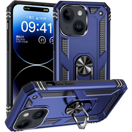 Mobigear Armor Ring iPhone 15 Hülle Hardcase Backcover Stoßfest mit Ringhalter - Blau