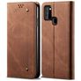 Mobigear Denim Slim Samsung Galaxy A21s Hülle Klapphülle Geldbörse - Braun