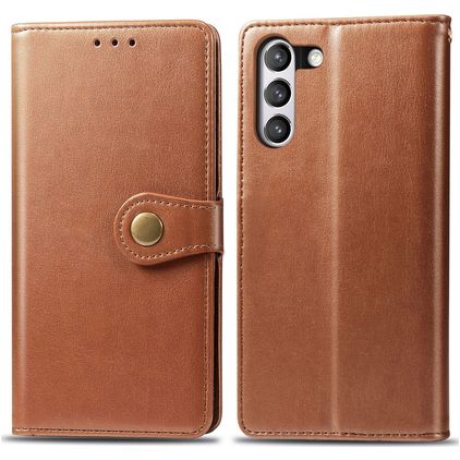 Mobigear Snap Button Samsung Galaxy S21 FE Hülle Klapphülle Geldbörse - Cognac