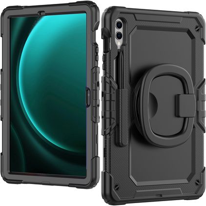 Mobilize Rotating Defender Samsung Galaxy Tab S9 Plus Hülle Kunststoff,Silikon Backcover + Schulterträger + Ständer - Schwarz