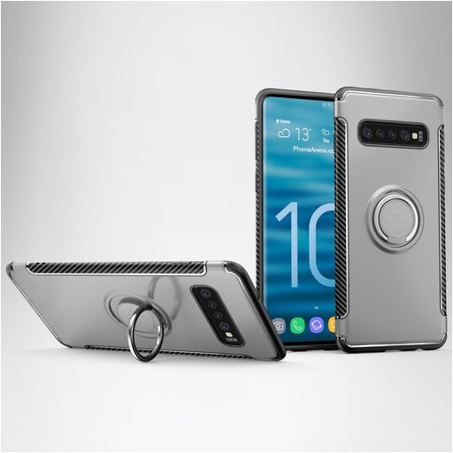 Mobigear Armor Ring Samsung Galaxy S10 Hülle Hardcase Backcover Stoßfest mit Ringhalter - Silber