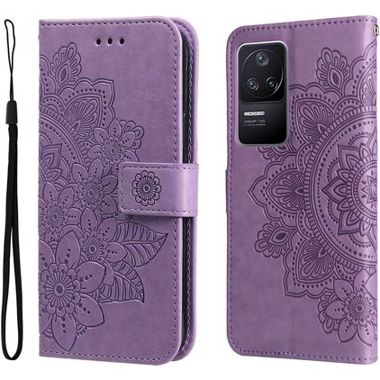 Mobigear Flowers POCO F4 Hülle Klapphülle Geldbörse - Lila