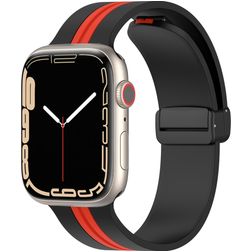 Mobigear Stripe Mag Silikon Apple Watch Armband Magnetverschluss - 42/41/40/38 mm - Schwarz / Rot