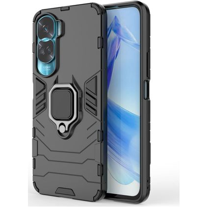 Mobigear Armor Ring HONOR 90 Lite Hülle Hardcase Backcover Stoßfest mit Ringhalter - Schwarz