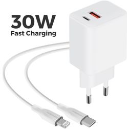 Mobiparts Wall Charger Dual USB / USB-C USB-C 1 Meter Power Delivery 30W 3A - Weiß