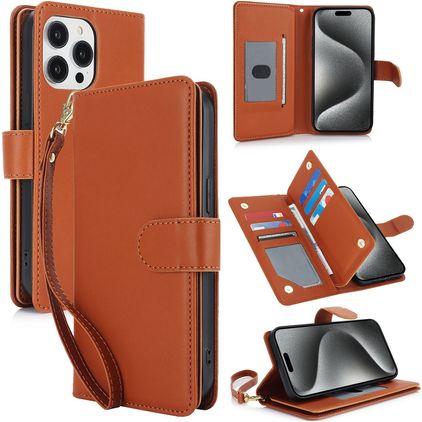 Mobigear Wallet iPhone 15 Pro Hülle Klapphülle Geldbörse - Braun