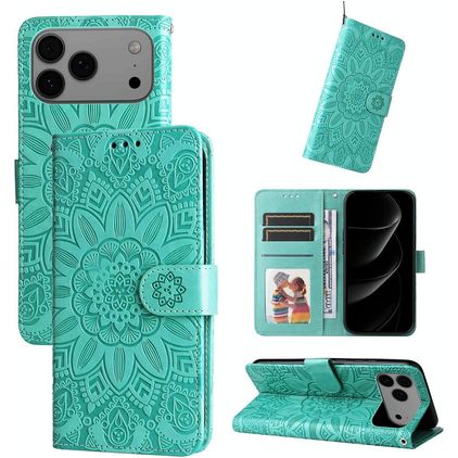 Mobigear Sunflower iPhone 17 Pro Max Hülle Klapphülle Geldbörse - Grün