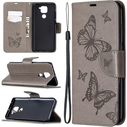 Mobigear Butterfly Xiaomi Redmi Note 9 Hülle Klapphülle Geldbörse - Grau