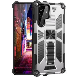 Mobigear Armor Stand Samsung Galaxy S22 Ultra Hülle Hardcase Backcover Stoßfest mit Ständer - Silber