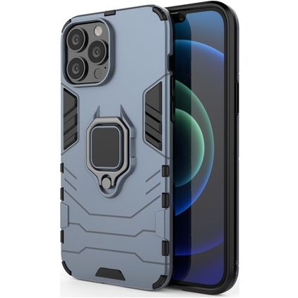 Mobigear Armor Ring iPhone 13 Pro Max Hülle Hardcase Backcover Stoßfest mit Ringhalter - Blau