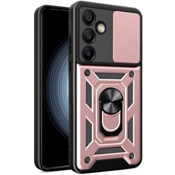 Mobigear Armor Ring Cam Slide Samsung Galaxy S24 FE Hülle Hardcase Backcover Stoßfest mit Ringhalter und Kamera Slider - Roségold