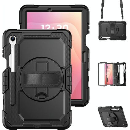 Mobigear SureGrip XGuard Samsung Galaxy Tab S11 Hülle Kunststoff / Silikon Backcover + Stylus-Halter + Schultergurt + Ständer - Schwarz
