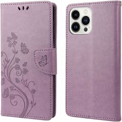 Mobigear Flowers iPhone 14 Pro Hülle Klapphülle Geldbörse - Lila