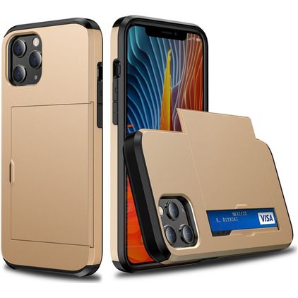 Mobigear Card iPhone 12 Pro Hülle Hardcase Backcover Stoßfest mit Kartenhalter - Gold