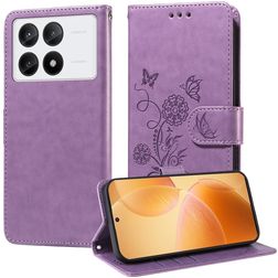 Mobigear Flowers POCO X6 Pro Hülle Klapphülle Geldbörse - Lila