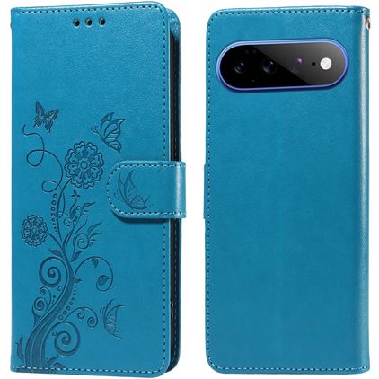 Mobigear Flowers Google Pixel 11 Pro XL Hülle Klapphülle Geldbörse - Blau