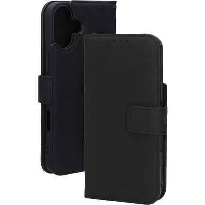 Mobiparts Wallet iPhone 16 Plus MagSafe Hülle Echtes Leder Klapphülle Geldbörse - Schwarz
