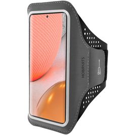 Mobiparts Comfort Fit Handyhalterung Joggen Samsung Galaxy A72 Sporthülle Neopren Sportarmband - Schwarz