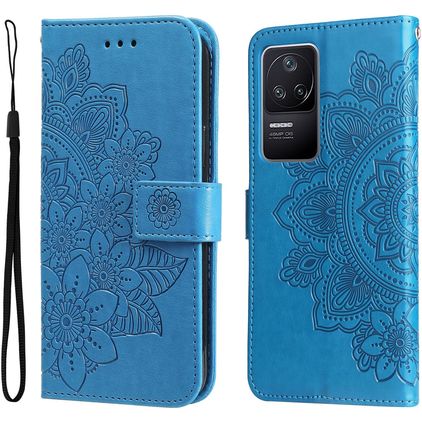 Mobigear Flowers POCO F4 Hülle Klapphülle Geldbörse - Blau