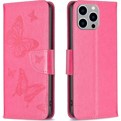 Mobigear Butterfly iPhone 15 Pro Max Hülle Klapphülle Geldbörse - Magenta