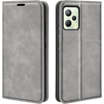 Mobigear Retro Slim Realme C35 Hülle Klapphülle Geldbörse - Grau