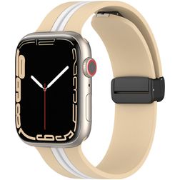 Mobigear Stripe Mag Silikon Apple Watch Armband Magnetverschluss - 49/46/45/44 mm - Weiß / Beige