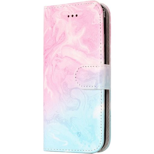 Mobigear Marble iPhone SE (2020) Hülle Klapphülle Geldbörse - Blau / Pink