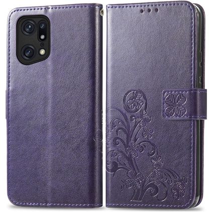 Mobigear Clover OPPO Find X5 Hülle Klapphülle Geldbörse - Lila