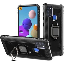 Mobigear Armor Ring Samsung Galaxy A21s Hülle Hardcase Backcover Stoßfest mit Ringhalter - Schwarz