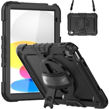 Mobigear SureGrip Xtreme iPad 10 (2022) Hülle Kunststoff,Silikon Backcover + Schulterträger + Ständer - Schwarz